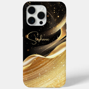 Coque iPhone 15 Pro Max Boîtier iPhone avec base noire luxueuse et nom en