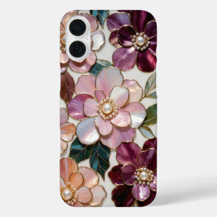 Coques iPhone 16 Plus Boîtier iPhone Fleur de Luxe en Verre Teinté Fleur