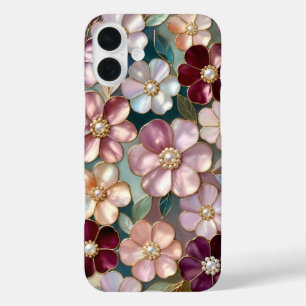 Coques iPhone 16 Plus Boîtier iPhone Fleurs en Verre Coloré Bourgogne Ro