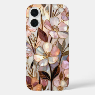 Coques iPhone 16 Boîtier iPhone Fleurs en Verre Coloré Or Pastel Lu