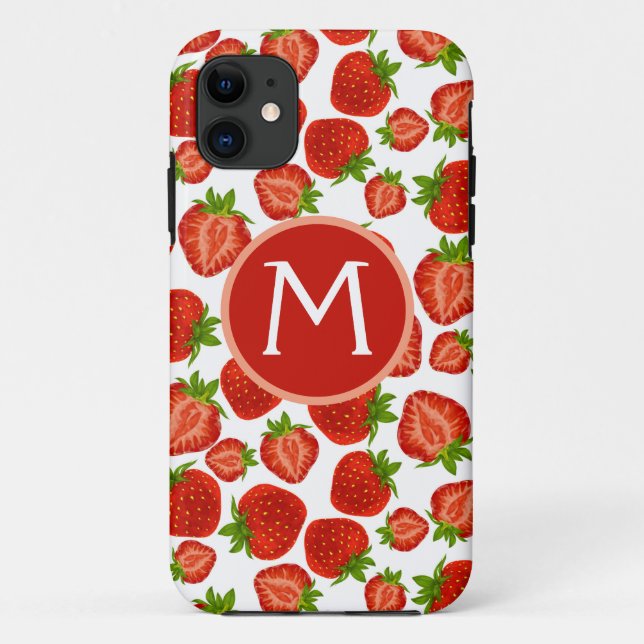 Coques Case-Mate iPhone Boîtier iphone fraise à motif monogramme (Dos)
