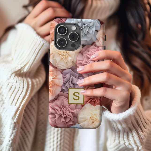 Coques Case-Mate iPhone Boîtier iPhone rose à fleurs monogramme (Créateur téléchargé)