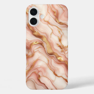 Coques iPhone 16 Plus Boîtier Marbre Rose Doré Luxueux & Rose Clair - Él