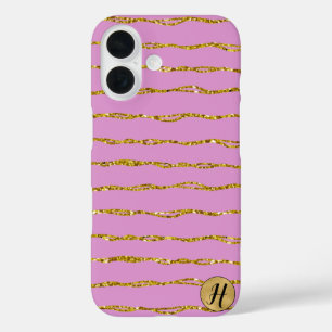 Coques iPhone 16 Boîtier Parties scintillant or et téléphone rose