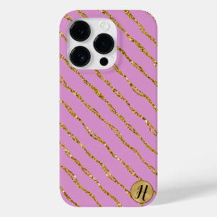 Coque Pour iPhone 14 Pro Boîtier Parties scintillant or et téléphone rose