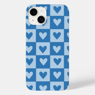 Coque Pour iPhone 14 Boîtier téléphonique À damiers Coeur bleu et blanc