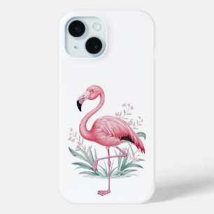 Coque Pour iPhone 15 Boîtier téléphonique Flamant rose et Fleurs
