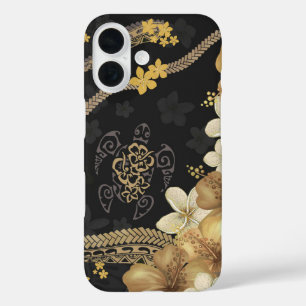 Coques iPhone 16 Boîtier téléphonique Golden Hawaii Hibiscus & Tapa