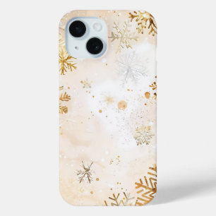 Coque Pour iPhone 15 Boîtier téléphonique Golden Snowflake Bliss