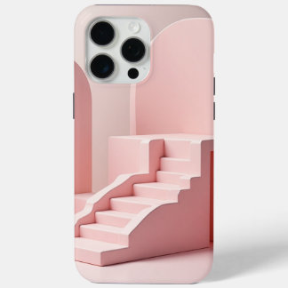 Coque iPhone 15 Pro Max Boîtier téléphonique minimal pour escaliers roses