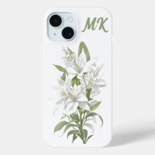 Coque Pour iPhone 15 Boîtier téléphonique Monogramme Fleurs Lys Blanche