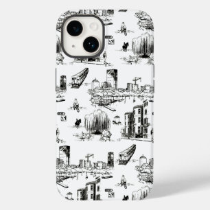 Coque Pour iPhone 14 Boîtier téléphonique noir et blanc de Boston Toile