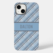 Boîtier téléphonique personnalisé bleu plaid