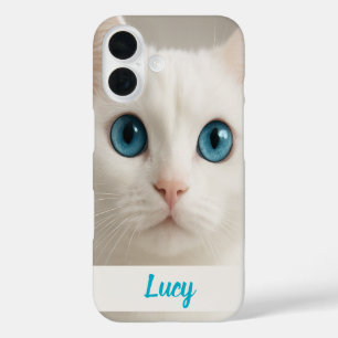 Coques iPhone 16 Boîtier téléphonique pour chat blanc personnalisé 
