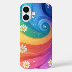 Coques iPhone 16 Boîtier téléphonique Rainbow Bloom Swirl