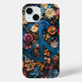 Coque Pour iPhone 15 Boîtier téléphonique vintage Floral Peace Sign