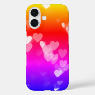 Coques iPhone 16 Bokeh Hearts Sur Neon Gradient Rainbow