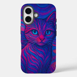 Coques iPhone 16 Bold Neon Cat Illustration Phone Case iPhone 16