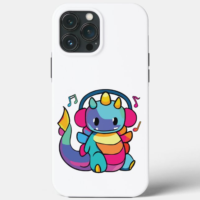 Coques Case-Mate iPhone Bon dragon avec écouteurs écoutant de la musique. (Verso)