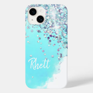 Coque Pour iPhone 14 Bonbon de coton mignon bleu argent parties scintil