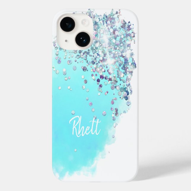 Coques Case-Mate iPhone Bonbon de coton mignon bleu argent parties scintil (Verso)