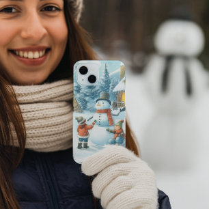 Coque iPhone 15 Mini Bonhomme de neige de Noël / Saison hivernale