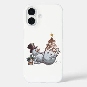 Coques iPhone 16 Bonhomme de neige ivre avec une bouteille de whisk