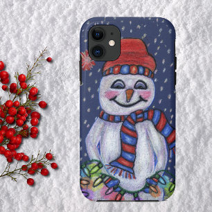 Coques Pour iPhone Bonhomme de neige souriant aux lumières de Noël