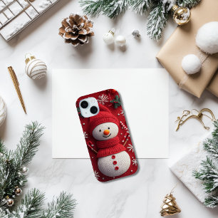 Coque Pour iPhone 15 Bonhomme de neige tricoté cosy rouge blanc Noël fe