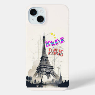 Coque iPhone 15 Mini Bonjour Paris coloré