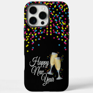Coques iPhone 16 Pro Max Bonne année Confetti Champagne Lunettes