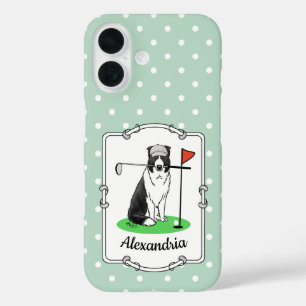 Coques iPhone 16 Bordure Collie Chien Jouer Golf (noir & blanc) Amu