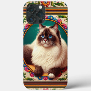 Case-Mate iPhone Case Bordure décorative Birman Chat Fleurs colorées