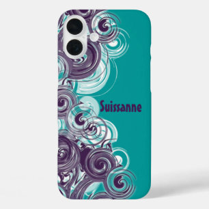 Coques iPhone 16 Plus Bordure spirale blanche et violette roulante