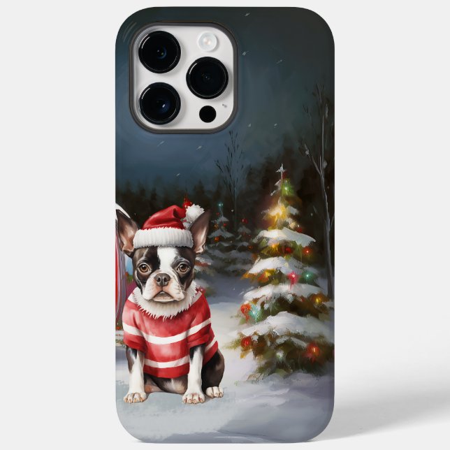 Coques Case-Mate iPhone Boston Terrier Caravan Christmas Adventure (Verso)