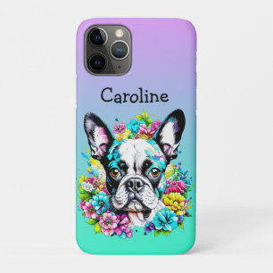 Case-Mate iPhone Case Boston Terrier entouré de fleurs Personnalisé