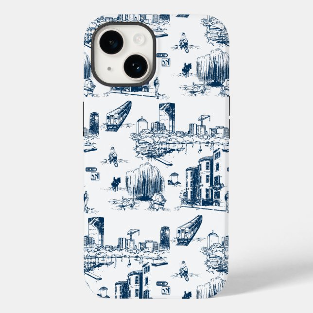 Coques Case-Mate iPhone Boston Toile Navy et White Phone Case (Verso)