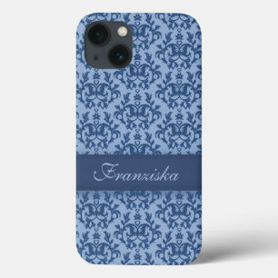 iPhone 13 Case Botanique damassé bleu profond