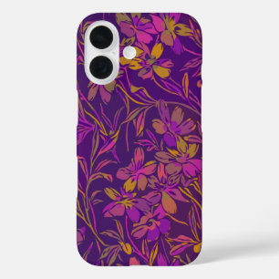 Coques iPhone 16 Botanique Gras Motif Floral dans pourpre foncé