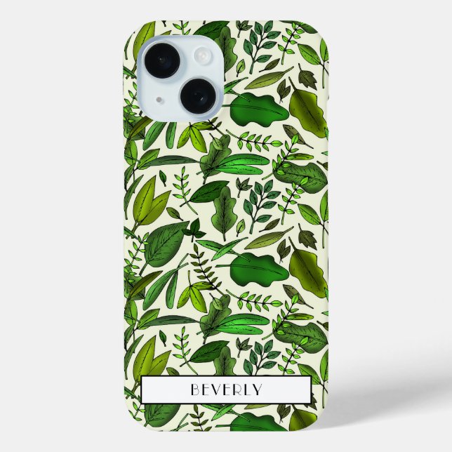 Coques Case-Mate iPhone Botanique vert monogramme moderne (Verso)