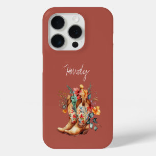 Coque iPhone 15 Pro Bottes Brown de cowgirl en argile
