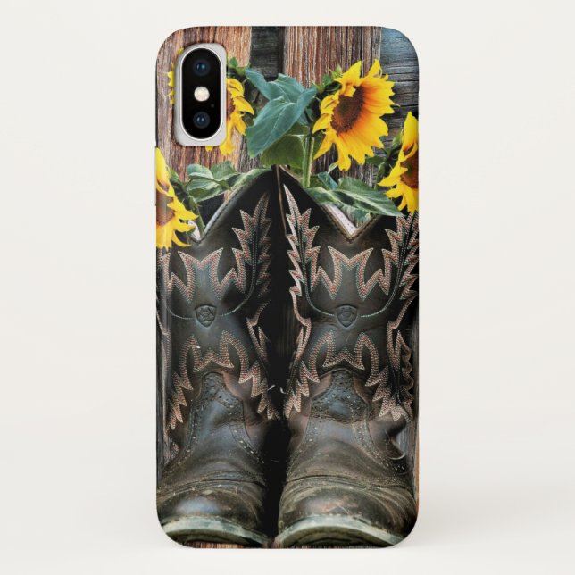 Coques Case-Mate iPhone Bottes de cowboy Rustique Western Horse Tournesols (Dos)