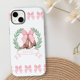 Coque Pour iPhone 14 Plus Bottes de cowgirl et noeuds roses personnalisés
