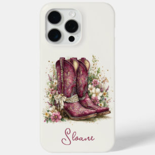 Coque iPhone 15 Pro Max Bottes élégantes avec monogramme de fleurs