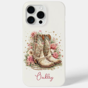 Coque iPhone 15 Pro Max Bottes élégantes de cowgirl avec monogramme de fle