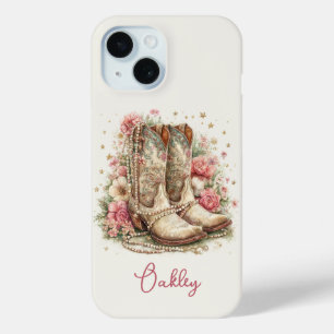 Coque Pour iPhone 15 Bottes élégantes de cowgirl avec monogramme de fle