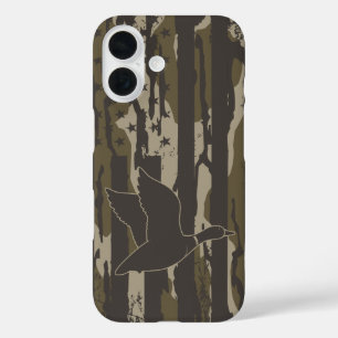 Coques iPhone 16 Bottomland Camo Chasse au canard américain Drapeau