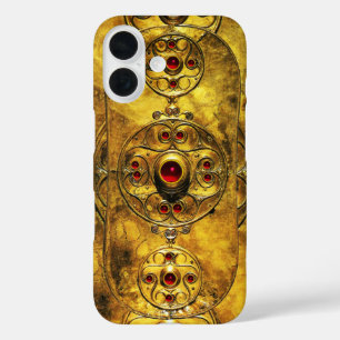 COQUES iPhone 16  BOUCLIER ANTIQUE CELTIQUE AVEC PIERRES DE GEM RUBY