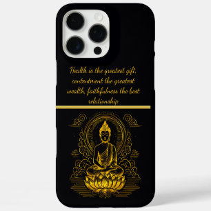 Coques iPhone 16 Pro Max Bouddha d'or assis à Lotus Pose.