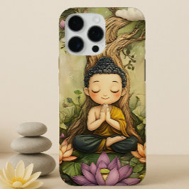 Coques iPhone 16 Pro Max Bouddha mignon méditant | Art spirituel Zen Lotus
